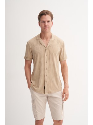 Cazador 24YCEED02015 Kum Erkek Regular Fit Normal Kesim Normal Yaka Uzun Kol Gömlek