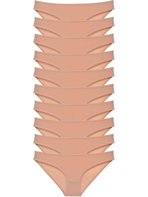 Leopardess 10 adet Süper Eko Set Likralı Kadın Slip Külot Ten