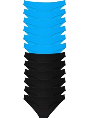 Leopardess 12 adet Eko Set Likralı Kadın Slip Külot Siyah Mavi