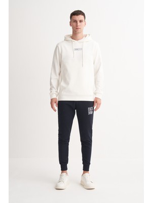 Cazador 53720 Ekru Erkek Kapüşonlu Baskılı Regular Fit Sweatshirt