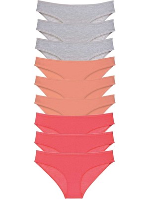 Leopardess 9 Adet Süper Eko Set Likralı Kadın Slip Külot Gri Pudra Fuşya