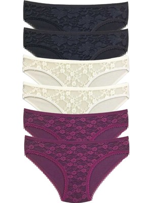 Leopardess 6 Adet Önü Dantelli Transparan Kadın Slip Külot
