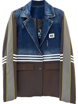 Tw3 Kadın Denim Kumaş Garnili Şerit Detaylı Tasarım Blazer Ceket