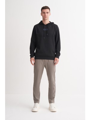 Cazador 53720 Siyah Erkek Kapüşonlu Baskılı Regular Fit Sweatshirt