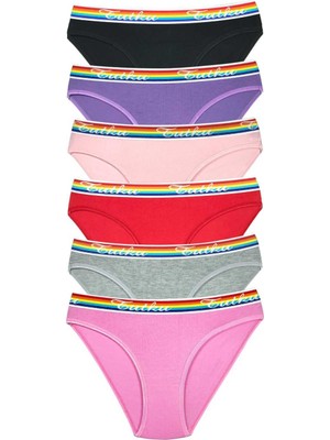 Leopardess 6 Adet Beli Renkli Lastik Pamuklu Kadın Slip  Külot