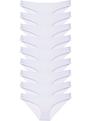 Leopardess 9 adet Süper Eko Set Likralı Kadın Slip Külot Beyaz