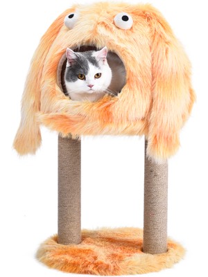 Pet Luxe Monster Figürlü 4’ü 1 Arada Kedi Tırmalama Ağacı ve Yatak