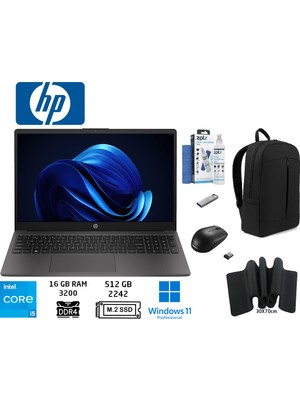 HP 250 G10 B2NC4ES I5-1334U 16 GB 512 GB 15.6" W11PRO Fhd Duddi Çanta+Mouse+Mousepad+Usbbellek+Temizlikkit