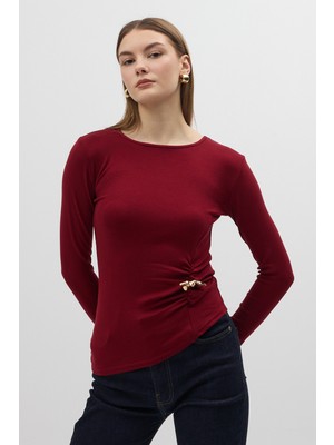 Rays Bordo Bel Toka Detaylı Uzun Kollu Bluz 8221A
