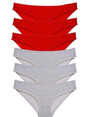 Leopardess 6 adet Eko Set Likralı Kadın Slip Külot Kırmızı Gri