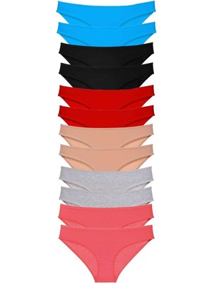 Leopardess 12 adet Eko Set Likralı Kadın Slip Külot Çok Renkli