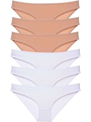 Leopardess 6 adet Süper Eko Set Likralı Kadın Slip Külot Ten Beyaz