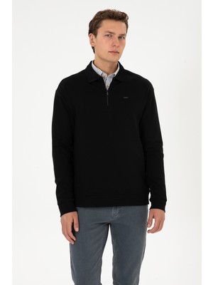 U.S. Polo Assn. Erkek Comfort Fit Yarım Fermuarlı Siyah Sweatshirt 50316484-VR046