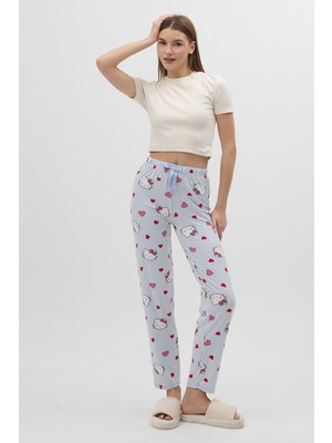 Rays Çizgili Kalp Desenli Beli Bağcıklı Kadın Pijama Altı 4529