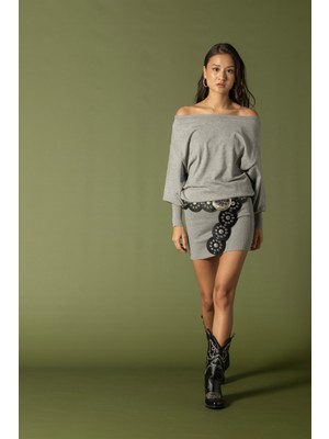 Nisan Triko Ribana Asimetrik Kesim Mini Elbise