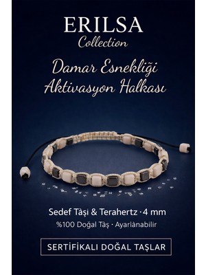 Erilsa Sertifikalı Damar Esnekliği Aktivasyon Halkası – Sedef Taşı ve Terahertz Doğal Taş 4 mm Ayarlanır