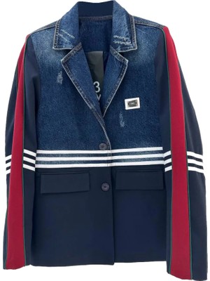 Tw3 Kadın Denim Kumaş Garnili Şerit Detaylı Tasarım Blazer Ceket
