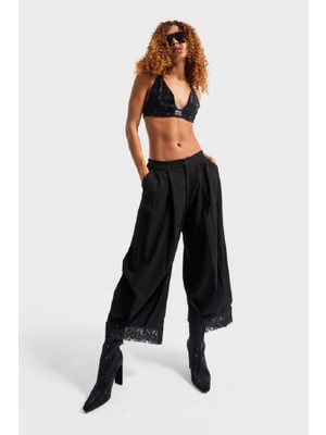 Tw3 Kadın  Dantel Detaylı Bol Kesim Özel Tasarım Kumaş Pantolon