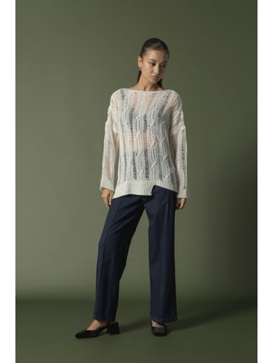 Nisan Triko Saç Örgülü Ajurlu Kazak