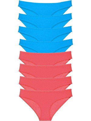 Leopardess 8 adet Süper Eko Set Likralı Kadın Slip Külot Fuşya ve Mavi