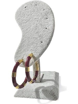 Cesicey Bordo Mineli Halka Çelik Küpe Altın Renk