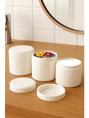 Ata Home 3'lü Banyo Düzenleyici Seti Toka Kutusu Düzenleyici Pamukluk Makyaj & Kulak Çubuğu Kutusu Kabı Organizeri Çok Amaçlı Kutu