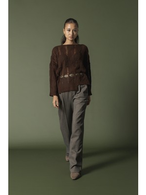 Nisan Triko Saç Örgülü Ajurlu Kazak