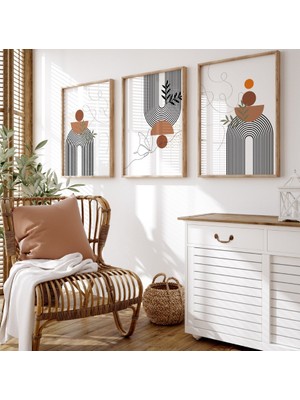 Pam Studio Siyah Kahverengi Bohem 3’lü Tablo Seti | Modern Bitki Figürlü Posterler | Ahşap Çerçeve