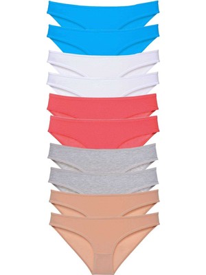 Marsilyan 10 Adet Süper Eko Set Likralı Kadın Slip Ten Gri Beyaz Fuşya Mavi