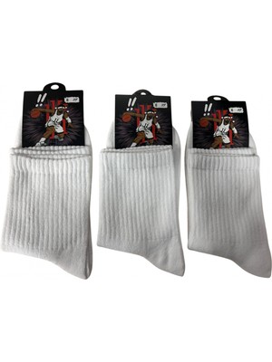 Marsilyan Yalıncak Uzun Konç Kolej Çorap  Beyaz Desensiz 6 Adet