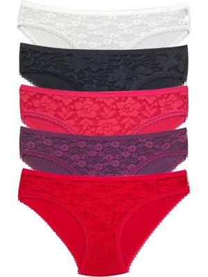 Marsilyan 5 Adet Önü Dantelli Transparan Kadın Slip Külot S130