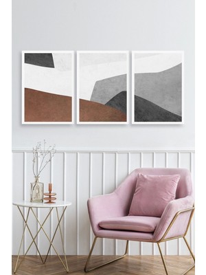 Marsilyan Soyut Üçlü Ahşap Çerçeveli Tablo 40 x 60