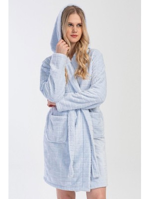 Vienetta Kadın Kapüşonlu Uzun Kollu Welsoft Kumaş Yumuşak Dokulu Mavi Renk Sabahlık C7T1N1304