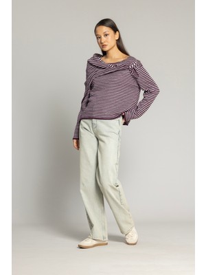 Nisan Triko Çizgili Fular Detaylı Triko Kazak