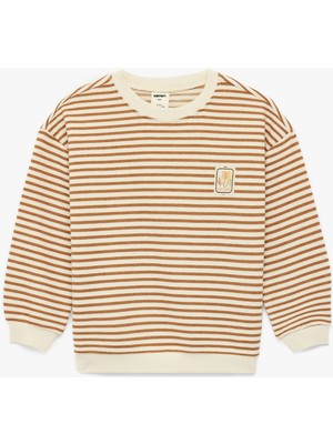 Koton Pamuklu Uzun Kollu Bisiklet Yaka Çizgili Sweatshirt