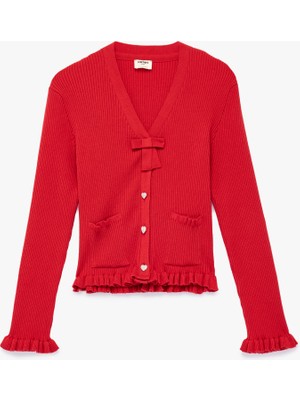 Koton Uzun Kollu V Yaka Fiyonklu Viskon Karışımlı Triko Hırka