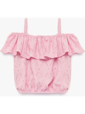 Koton Brodeli Beli Lastikli Fırfırlı Askılı Atlet