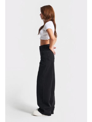 Its Basic Itsbasic Kadın Siyah Black Od Renk Olea Wide Leg Fit Rahat Kalıp Yüksek Bel Denim