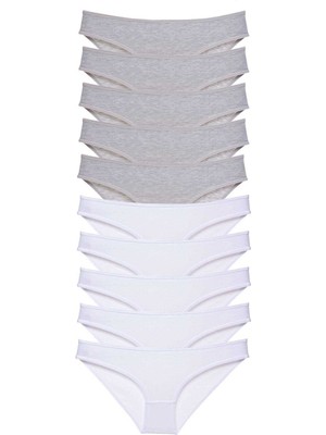 Leopardess 10 adet Süper Eko Set Likralı Kadın Slip Külot Gri Beyaz