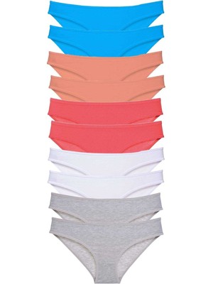 Leopardess 10 adet Süper Eko Set Likralı Kadın Slip Gri Beyaz Pudra Fuşya Mavi