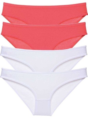 Leopardess 4 adet Eko Set Likralı Kadın Slip Külot Fuşya Beyaz