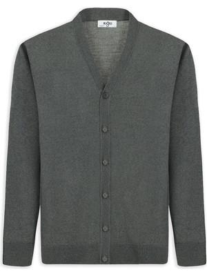 Kiğılı V Yaka Düğmeli Yünlü Örme Triko Hırka