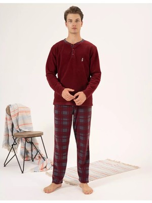 Estiva Düz Renk Uzun Kol Polar Erkek Pijama Takım