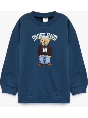 Koton Uzun Kollu Bisiklet Yaka Şardonlu Ayıcık Baskılı Sweatshirt