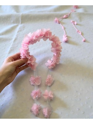 BB Trendy pembe çiçek detaylı sarkıtlı taç,özel gün,anne,çocuk,nedime,lohusa,bride to be saç aksesuarları