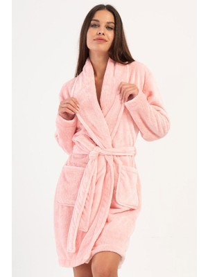 Vienetta Kadın Uzun Kollu Şal Yaka Welsoft Kumaş Yumuşak Dokulu Pembe Renk Sabahlık C9T1N1304