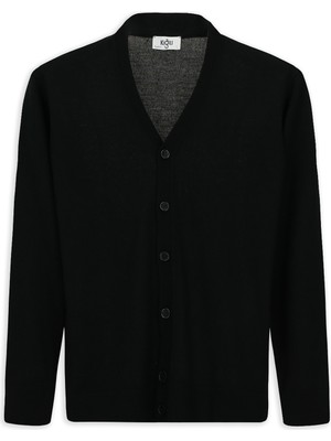 Kiğılı V Yaka Düğmeli Yünlü Örme Triko Hırka