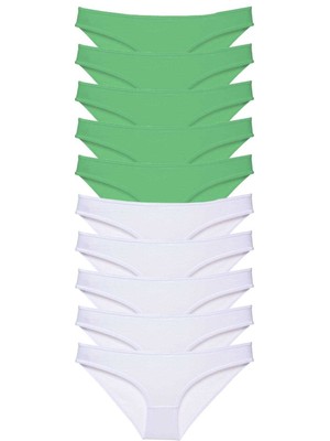 Leopardess 10 adet Eko Set Likralı Kadın Slip Külot Yeşil Beyaz