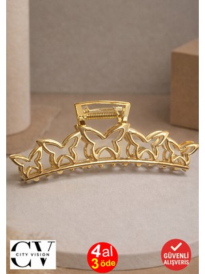 Kelebek Model Gold Saç Tokası – Zarif Metal Mandal Toka 11 cm