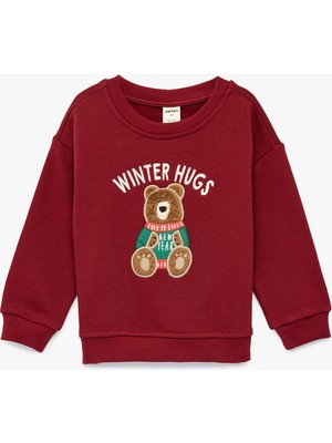 Koton Ayıcık Aplikeli Uzun Kollu Bisiklet Yaka Pamuklu Sweatshirt